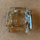 Art Deco Clear Glass Square Ashtray Ice Block Thick Heavy Glass Mcm