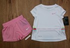 New Nike Infant Baby Girl 2 Piece Top   Shorts Set White Pink Dri-fit  24 Months