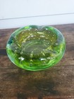 Vtg Groovy Retro Mcm Lime Green Controlled Bubbles Murano Glass Heavy Ash Tray 