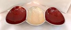 Vintage Mid Century Red Burgundy And Cream Enameled 3 Section Metal Server Bowl