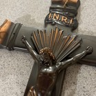 Antique Vintage Inri Crucifix Cross Cast Metal 9 5    Tall 