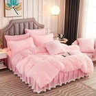  Luxury Long Faux Fur 2 Pcs Bedding Set Shaggy Comforter Duvet Cover Twin Pink