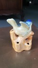 Vintage Japan Ceramic Lusterware Blue Bird Flower Frog Figurine 