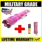 Military Metal Stun Gun 16mv Rechargeable Led Flashlight W Pepper Spray Pink