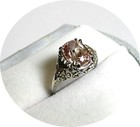 Padparadscha Sapphire Ring - Natural - 14k White Gold - Vintage - Art Deco Mtg
