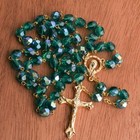 Emerald Green Iridescent Faceted Glass Rosary Beads 7mm Catholic Women 18 