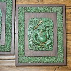 Pair 12x10    Green Malachite Stone Aztec Mayan Wood Mcm Wall Art Mexico