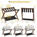 Luggage Rack  Solid Rubberwood Suitcase Stand With Nylon Shelves  Portable 