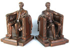 Lincoln In Chair Memorial Statue Vintage Jennings Brothers Bronze Metal Bookends