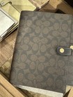     coach Snap Notebook - Cz198 Walnut Black Signature Canvas smooth Leather - Nwt