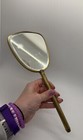 Antique Vintage Hand Held Vanity Paddle Brass Style Mirror 12 25  Long