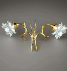 Pair Of  Antique French Gilded Brass Spiral Sconces 2 White Rose Satin Shades