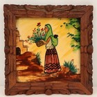 Vtg Mexican Folk Art Tile Set Tramp Art Frames Hand Painted 4pc
