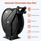Premium Steel Retractable Air Hose Reel Dual Arm  3 8 x50ft Hose With 5 Ft Lead