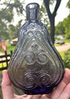 Nice Amethyst Colored Pint Scroll Flask Hand Blown C b  Reproduction Scarce L  k