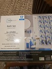 New In Box Blue 17 Piece Bath Shower Set Shower Curtain  Rug  Hooks  Etc