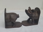 Vintage  Cast Iron Pig Bookends Rustic Book Holders Animal Kitchen Decor