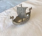 Vtg Norge Norway Pewter Viking Ship Salt Cellar Figurine Tpb Tinn Handcast Folk