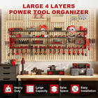 Large Power Tool Organizer Wall Mount  16 Drill Holders Storage Rack  Red