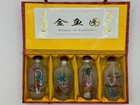 Chinese Glass Snuff Bottles In Case Holder Set Of 4 Goldfishes Women Painted