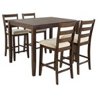 5 Pc Brown Counter Height Dining Set Table 4 Slat Back Upholstered Bar Chairs