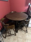 Round Wooden Pedestal Dining Table Set W  4 Chairs  Brown Medium Wood Tone