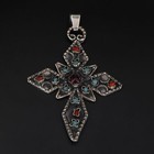 Vtg Sterling Silver - Mexico Taxco Turquoise Coral Cross Necklace Pendant - 20g