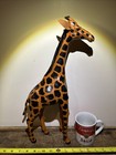 Vintage Early 20th Century Painted Genuine Leather Giraffe Statue Tall 18 Inches