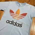 Vintage 80s Adidas Trefoil Tee Shirt Blue Single Stitch Small Distressed Logo
