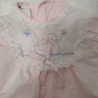 Vintage 80s Cradle Togs Baby Girl Pink Swiss Dot Bubble Romper Swan Embroidered 