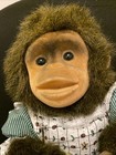 Vintage Hosung Toy Monkey Chimp Plush Hand Puppet 1994 Brown W  Squeaker Dress