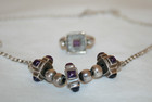 Vintage Sterling Silver 925 Etruscan Style Amethyst Necklace   Ring Set