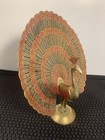 Vtg Brass Red   Black 7 5    Peacock Figurine