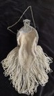 Antique Vintage Art Nouveau Deco Frame Beaded Fringed Mesh Chain Evening Bag Tan