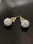 925 Sterling Silver Gold Tone Clear Crystal Pav   Round Ball Stud Earrings 
