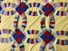 Double Wedding Ring Quilt Top 73x90 Feedsack Vintage Fabrics 1940s Hand Stitched