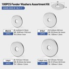 100pcs Fender Washers Assortment Kit  Thickened 304 Stainless Steel Fender Wa   