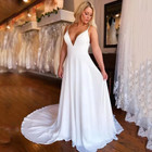 Beach Chiffon Wedding Dresses V Neck Lace Spaghetti Straps Bridal Gown Customize