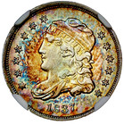 1837  large 5c  Capped Bust Half  Dime  ngc Au55  Rainbow Toning  free Shipping 