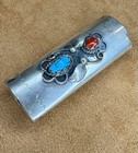 Vintage Navajo Sterling Silver  Turquoise And Coral Lighter Cover