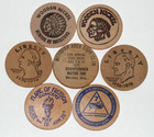 Lot Of 7 Vintage Us Bicentennial Wooden Nickels Collectible Tokens Wood Coins