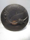 Antique Hand Carved Lily Lotus Round Box Turtle   Snail On Lid Japan 1900   s 9  W
