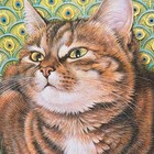 Vtg Lesley Anne Ivory Cat Metal Tray Blossom On Peacock Feather Quilt Hunkydory