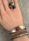 Vintage Native American Navajo Coral Sterling Silver Cuff Bracelet