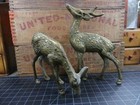 Vintage Brass Deer Figurines Pair     Grazing   Standing  Made In Taiwan  6 5    