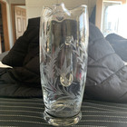 Vintage Martini Etched Glass Pitcher  Swallows And Greenery Are Etched In 