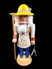 Straco Erzgebirge German Wooden Gardener Nutcracker Yellow Hat Flowers Rake