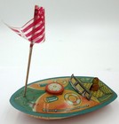 Vintage 1950 s Japanese Tin Speedboat Rattle-baby Queen Boat In Box