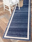 Del Mar Collection Area Rug - Maria  2  X 8  Runner  Navy Blue  Ivory 