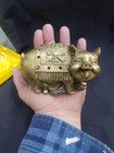 Chinese Folk Feng Shui Brass Wealth Animal Pig Statue With Gem Inlay vintage